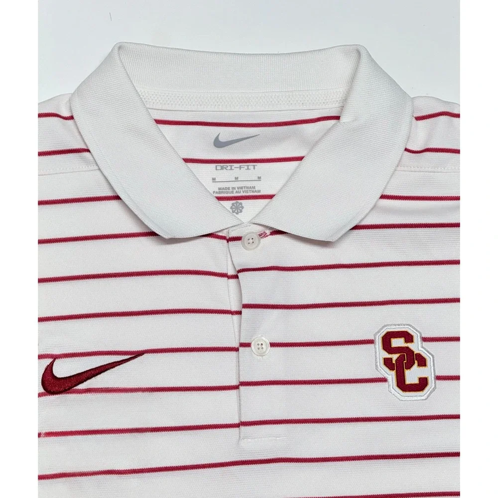 Nike USC Trojans Dri-FIT Polo Shirt Mens Medium White Red Striped NCAA Golf